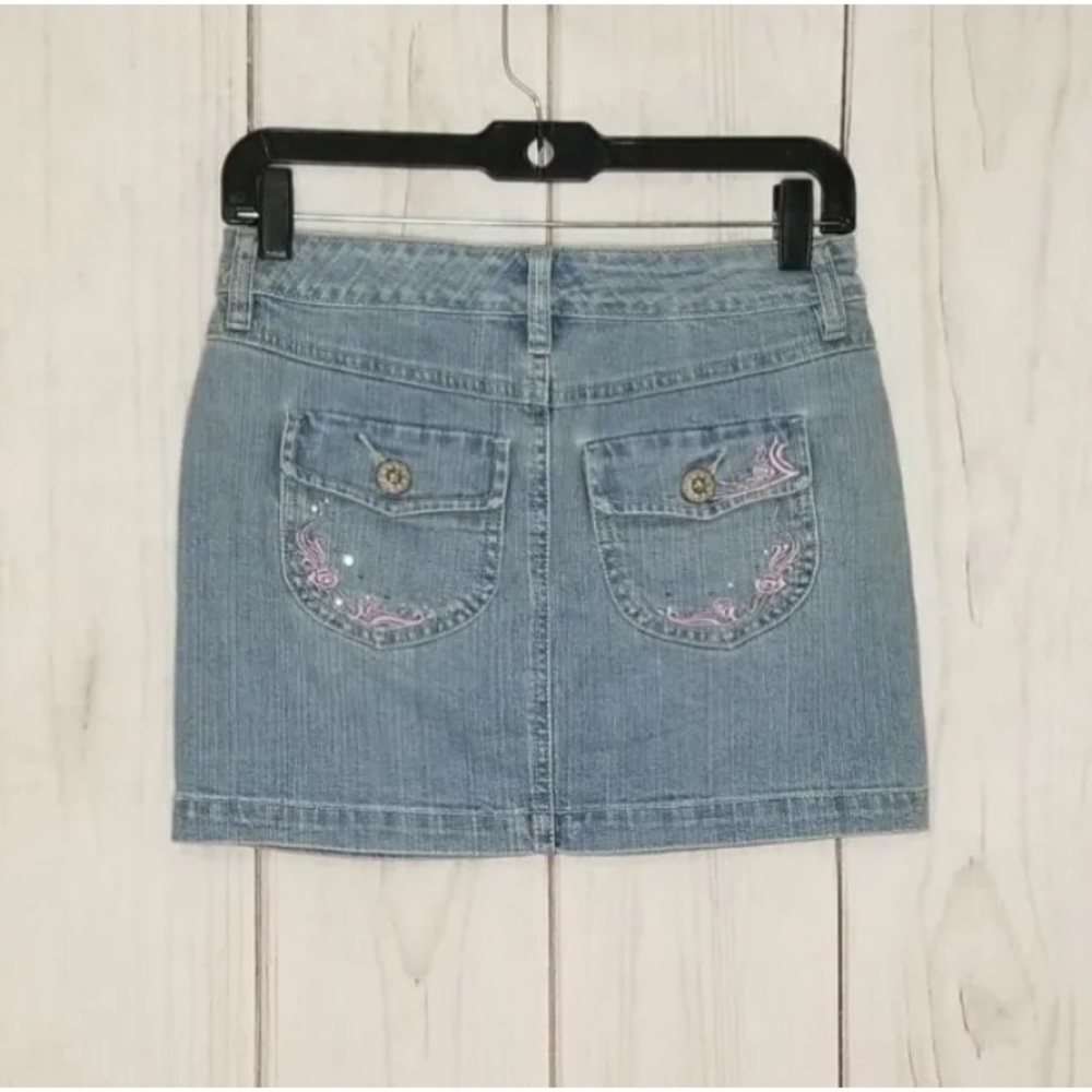So Stretch Denim Skirt Embroidered Button Pockets Women’s Size 0